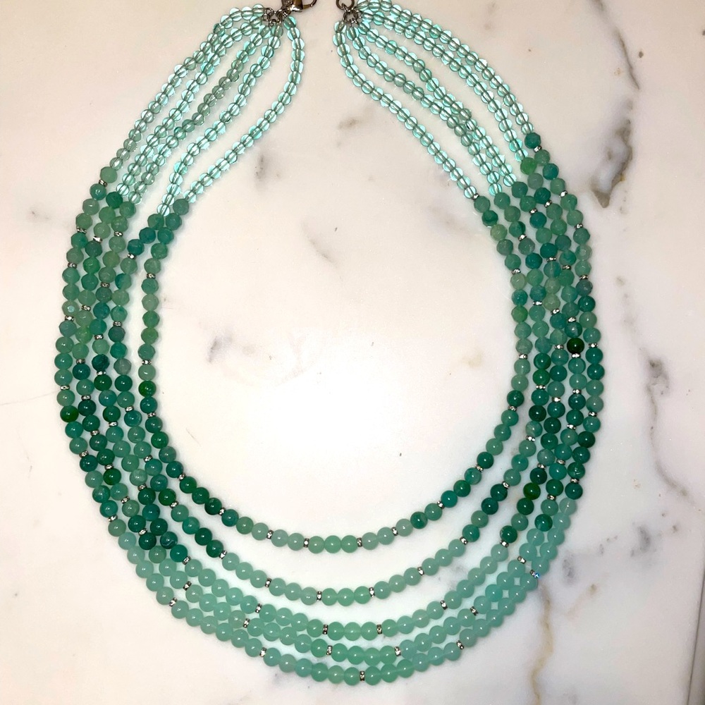 5 strand green beaded necklace